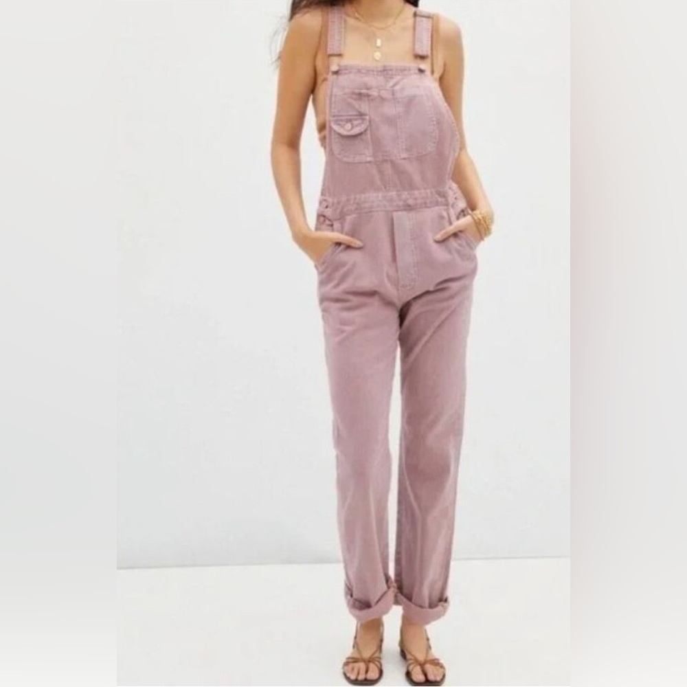 MOTHER The Scrapper Overalls in Rainbow Choo Choo Shrimp Size Small